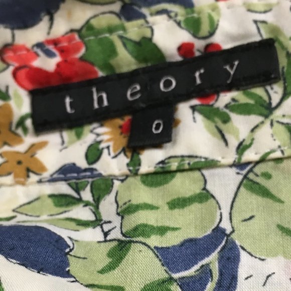 Theory floral print long sleeve cotton shirt midi dress 0 made in USA - Picture 10 of 11